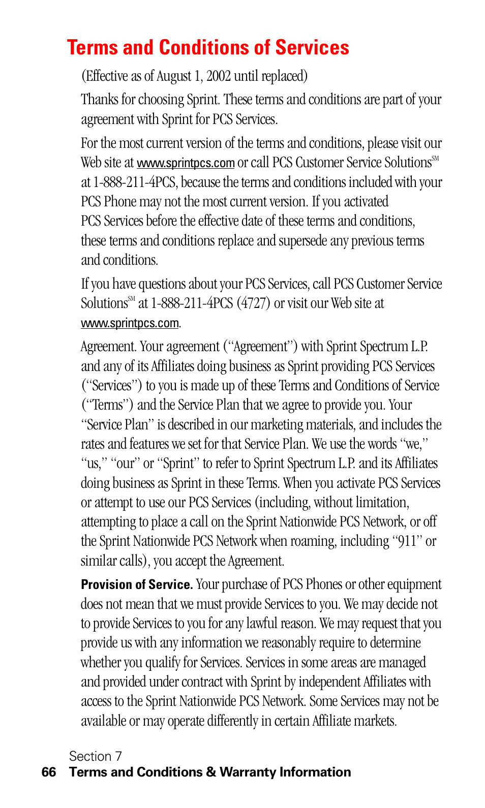 Terms and conditions of services | Sprint Nextel C201 User Manual | Page 70 / 92