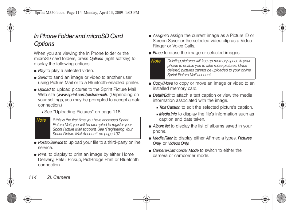 In phone folder and microsd card options | Samsung SPH-M550ZKASPR User Manual | Page 128 / 224