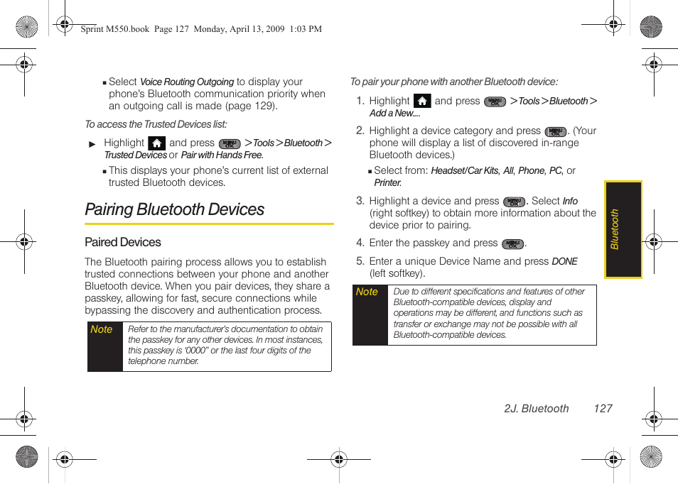 Pairing bluetooth devices | Samsung SPH-M550ZKASPR User Manual | Page 141 / 224