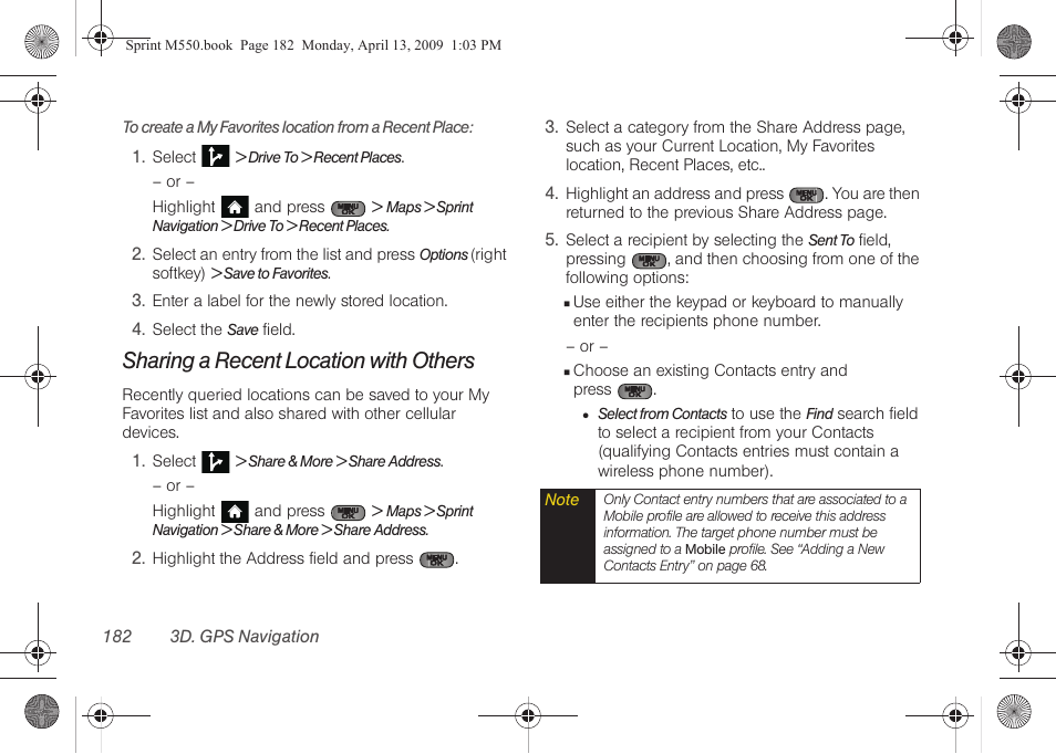 Sharing a recent location with others | Samsung SPH-M550ZKASPR User Manual | Page 196 / 224