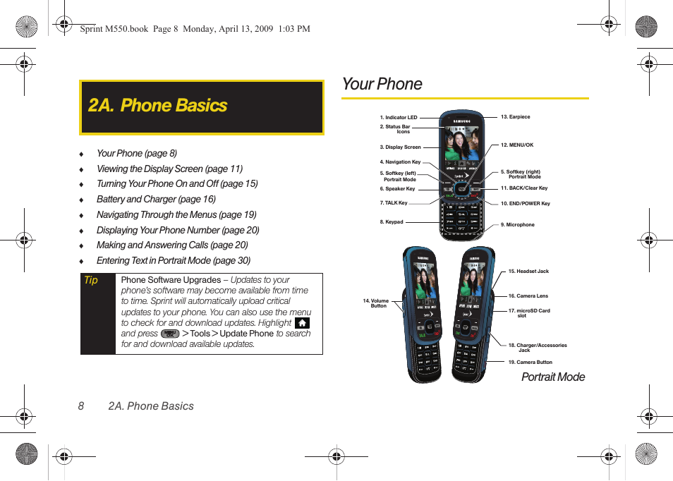 2a. phone basics, Your phone, Portrait mode | 82a. phone basics | Samsung SPH-M550ZKASPR User Manual | Page 22 / 224