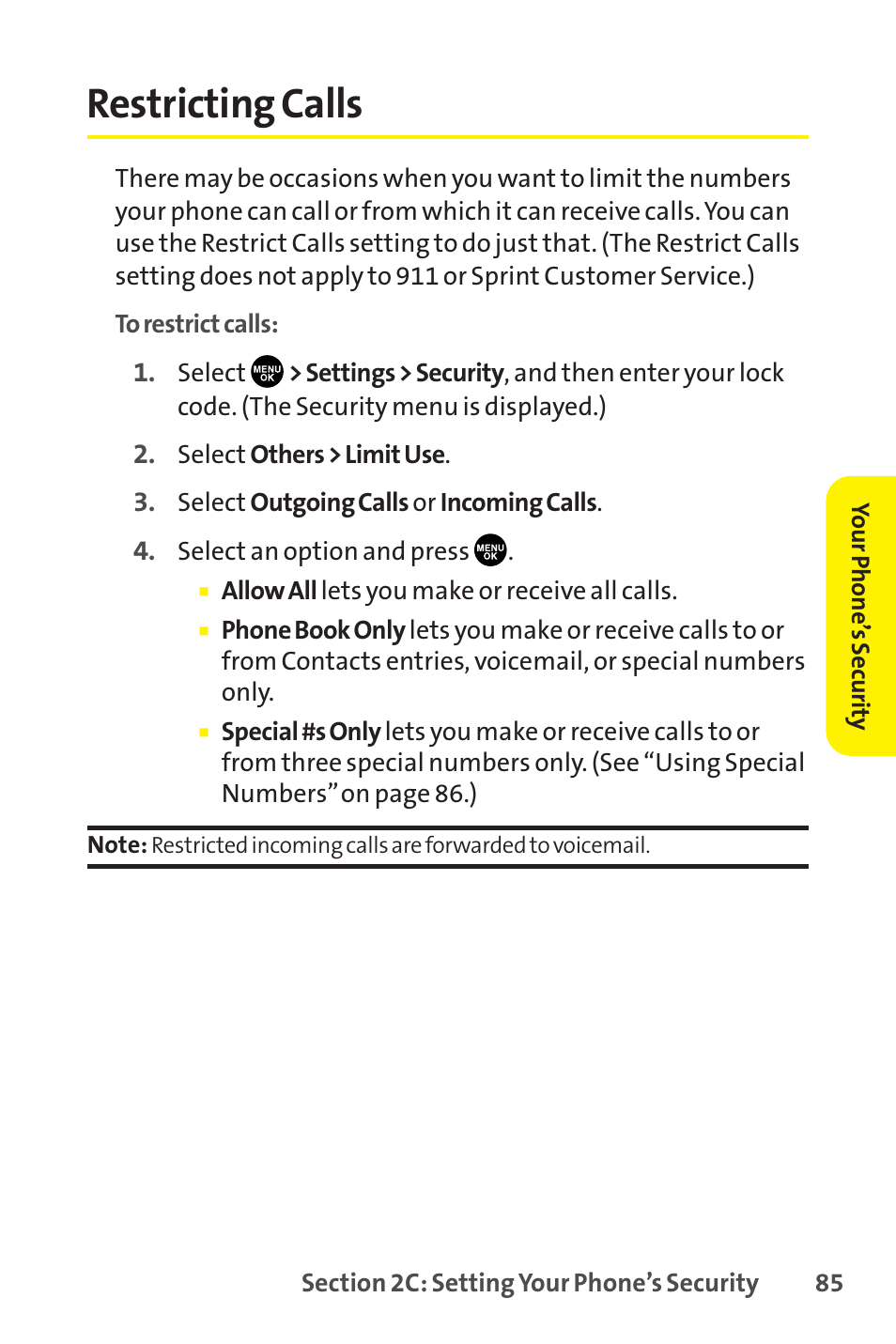 Restricting calls | Sprint Nextel SCP-8400 User Manual | Page 101 / 282