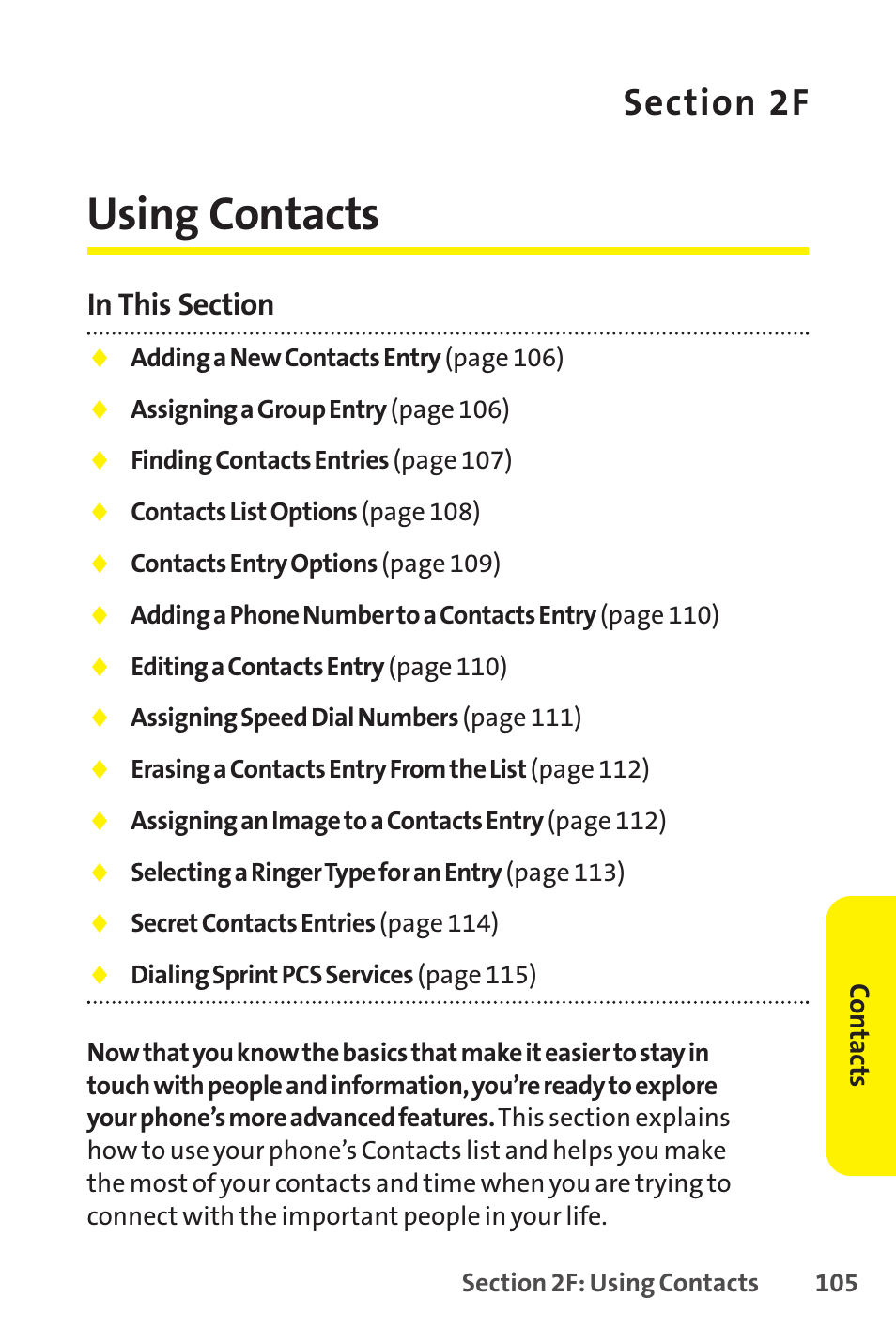 2f. using contacts, Using contacts | Sprint Nextel SCP-8400 User Manual | Page 121 / 282