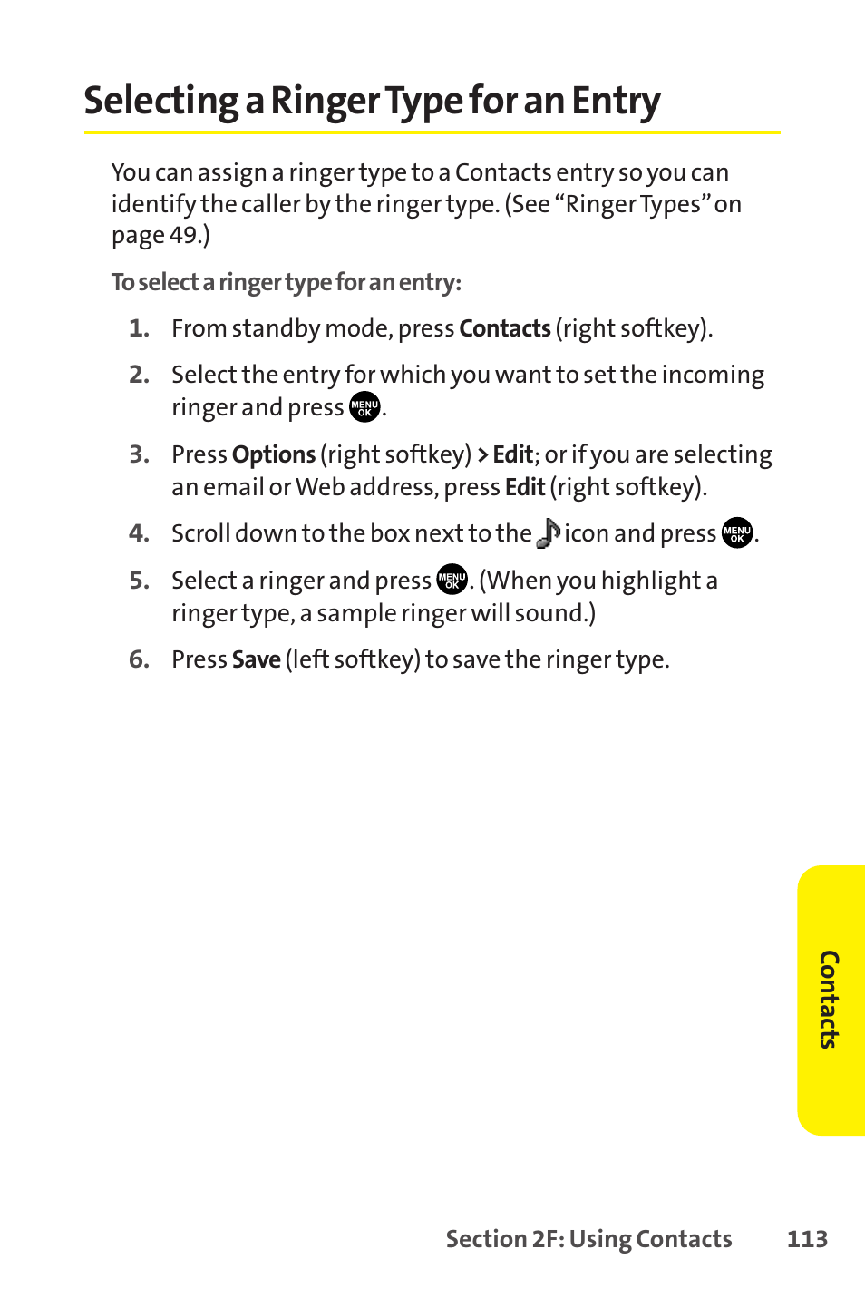 Selecting a ringer type for an entry | Sprint Nextel SCP-8400 User Manual | Page 129 / 282