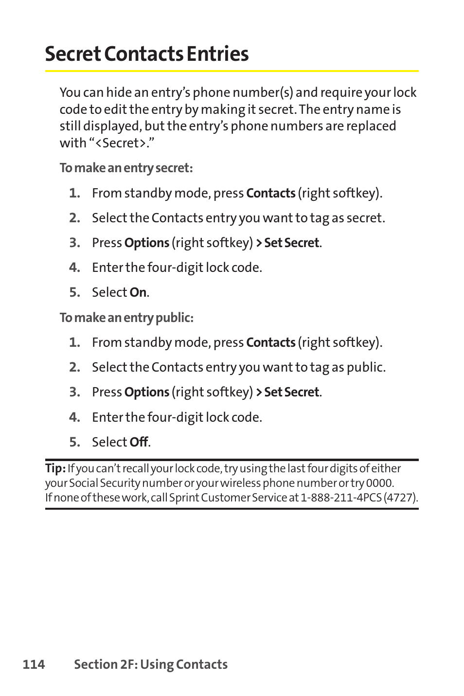 Secret contacts entries | Sprint Nextel SCP-8400 User Manual | Page 130 / 282