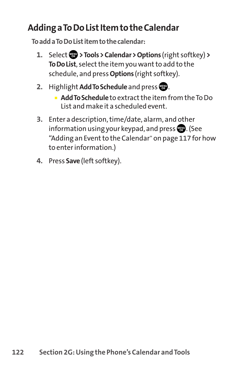 Adding a to do list item to the calendar | Sprint Nextel SCP-8400 User Manual | Page 138 / 282