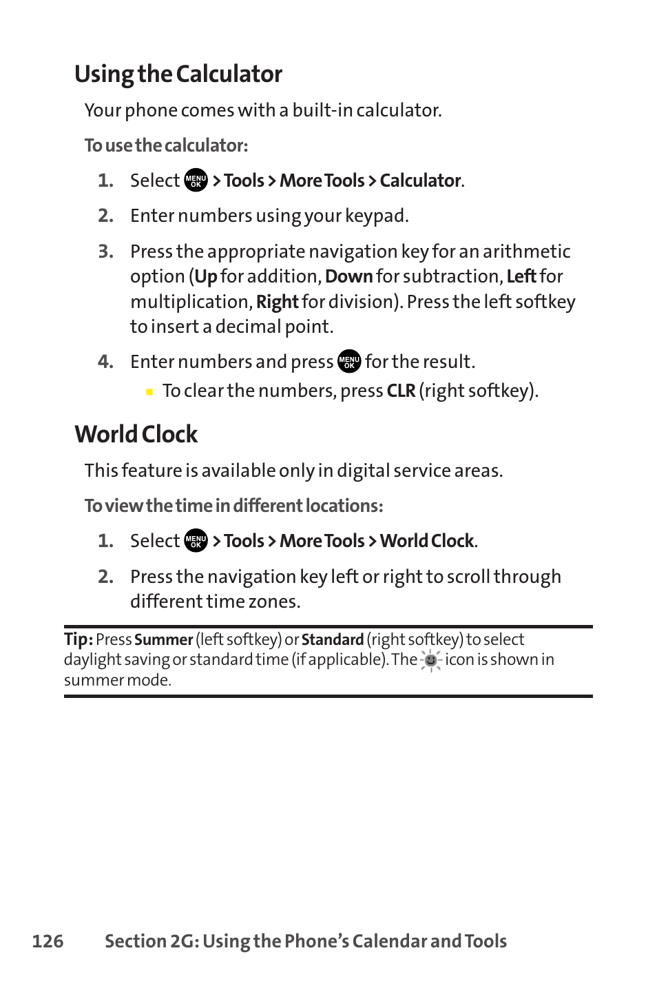 Using the calculator, World clock | Sprint Nextel SCP-8400 User Manual | Page 142 / 282