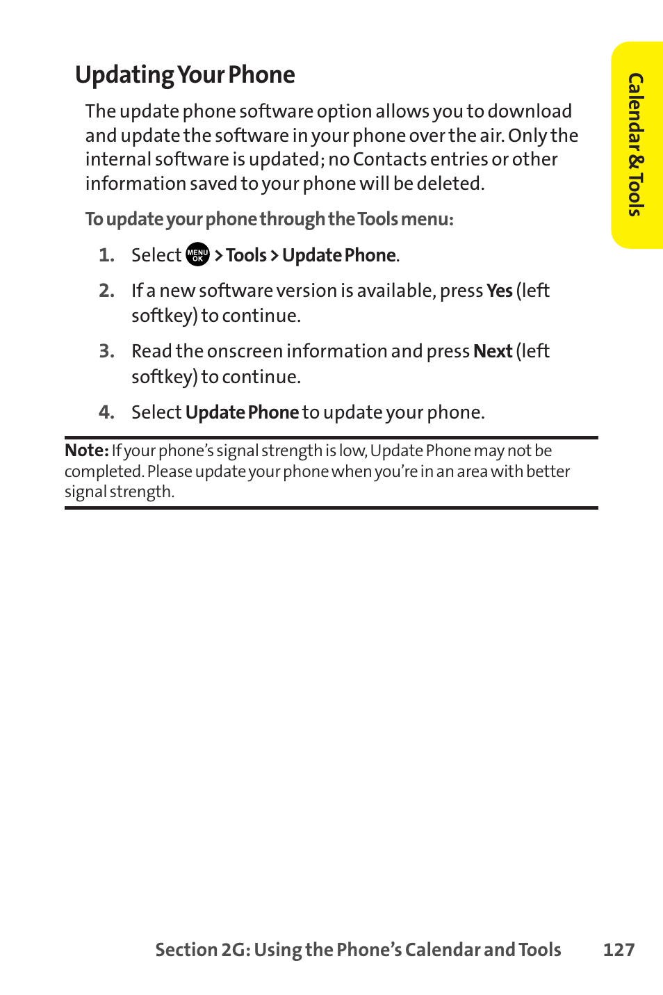 Updating your phone | Sprint Nextel SCP-8400 User Manual | Page 143 / 282