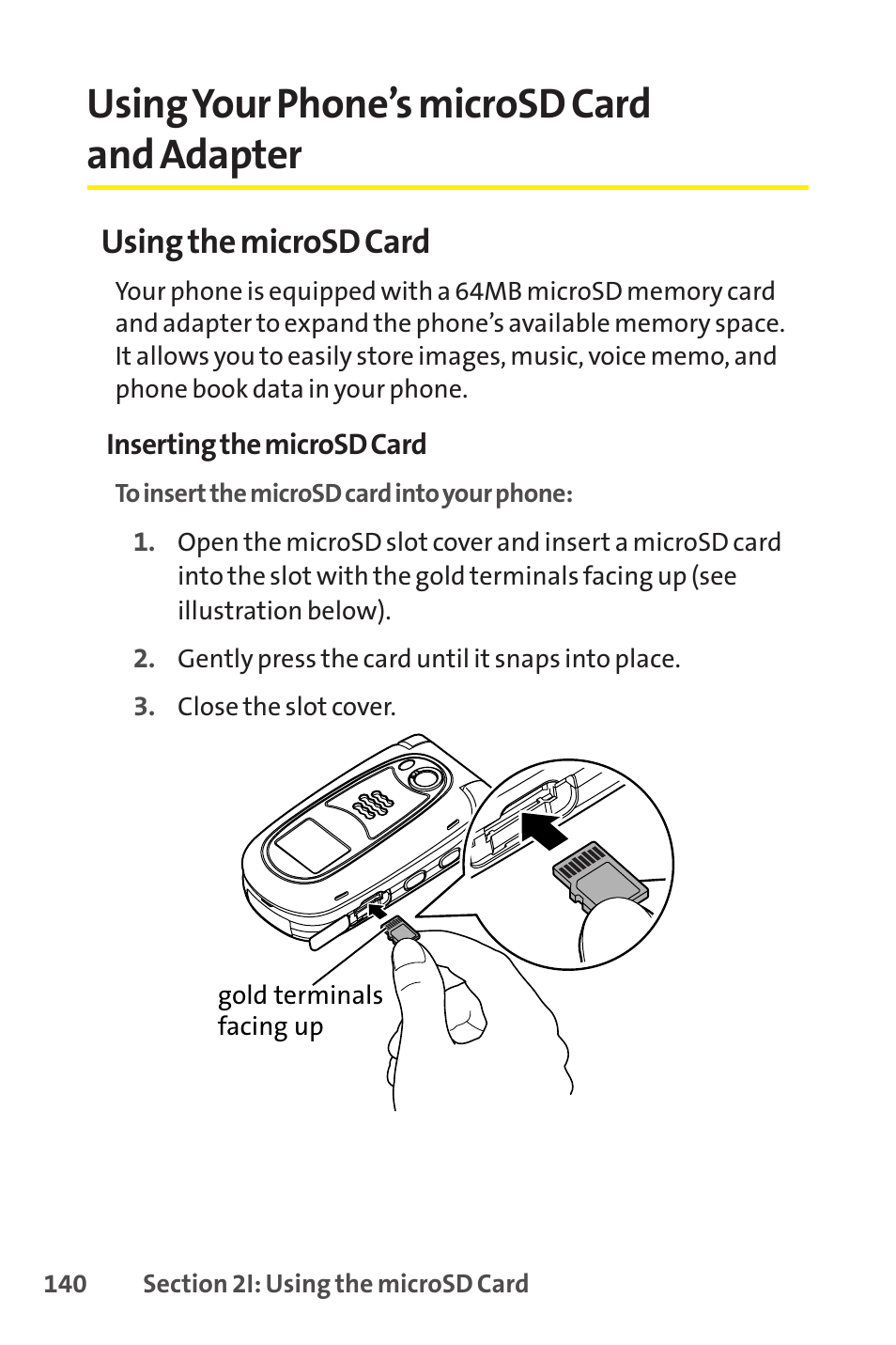 Using your phone ’s microsd card and adapter, Using your phone’s microsd card and adapter, Using the microsd card | Sprint Nextel SCP-8400 User Manual | Page 156 / 282