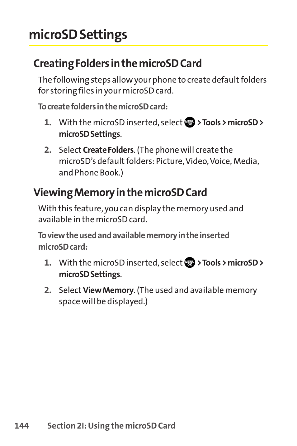 Microsd settings, Creating folders in the microsd card | Sprint Nextel SCP-8400 User Manual | Page 160 / 282