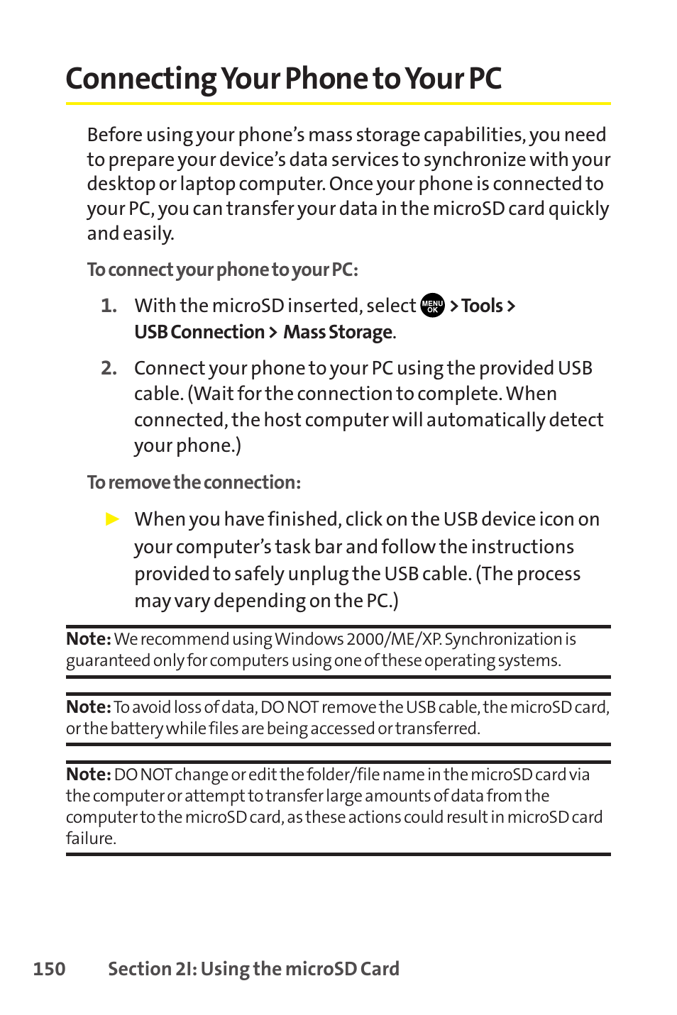 Connecting your phone to your pc | Sprint Nextel SCP-8400 User Manual | Page 166 / 282