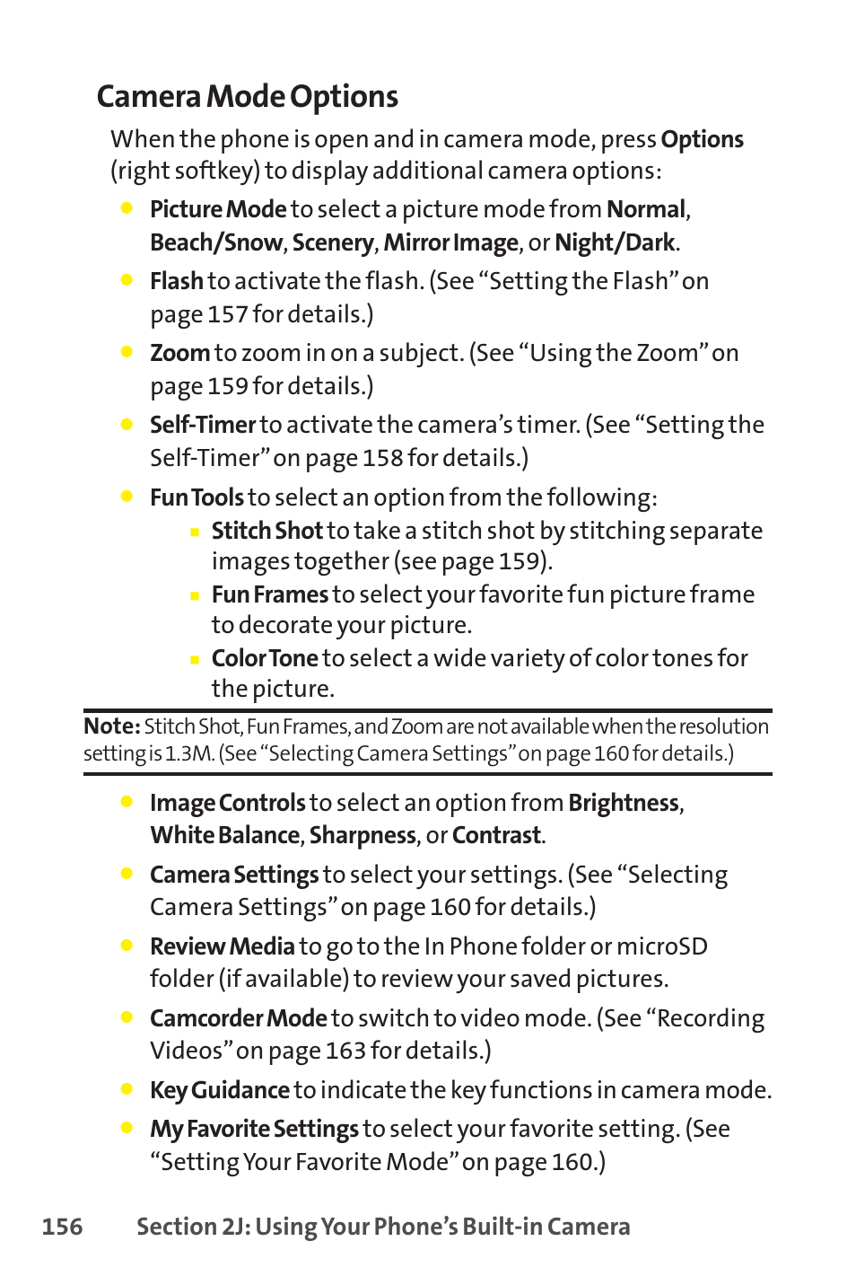 Camera mode options, Fun tools to select an option from the following | Sprint Nextel SCP-8400 User Manual | Page 172 / 282