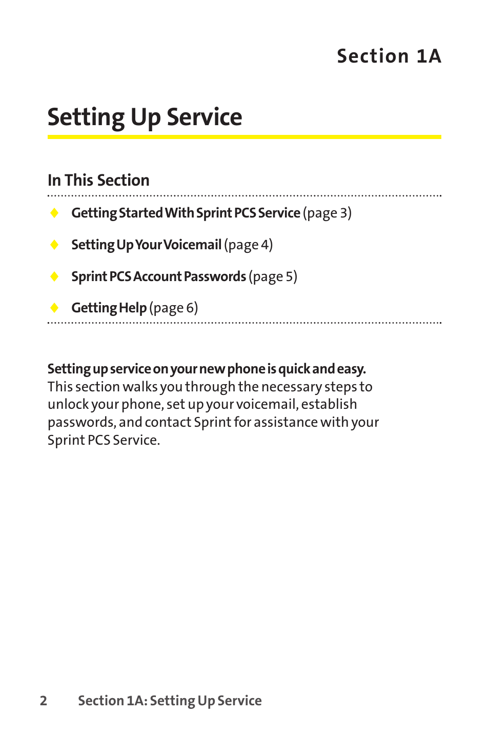 1a. setting up service, Setting up service | Sprint Nextel SCP-8400 User Manual | Page 18 / 282