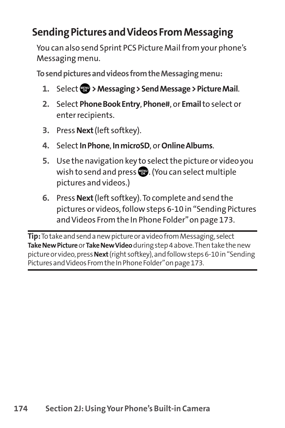 Sending pictures and videos from messaging | Sprint Nextel SCP-8400 User Manual | Page 190 / 282