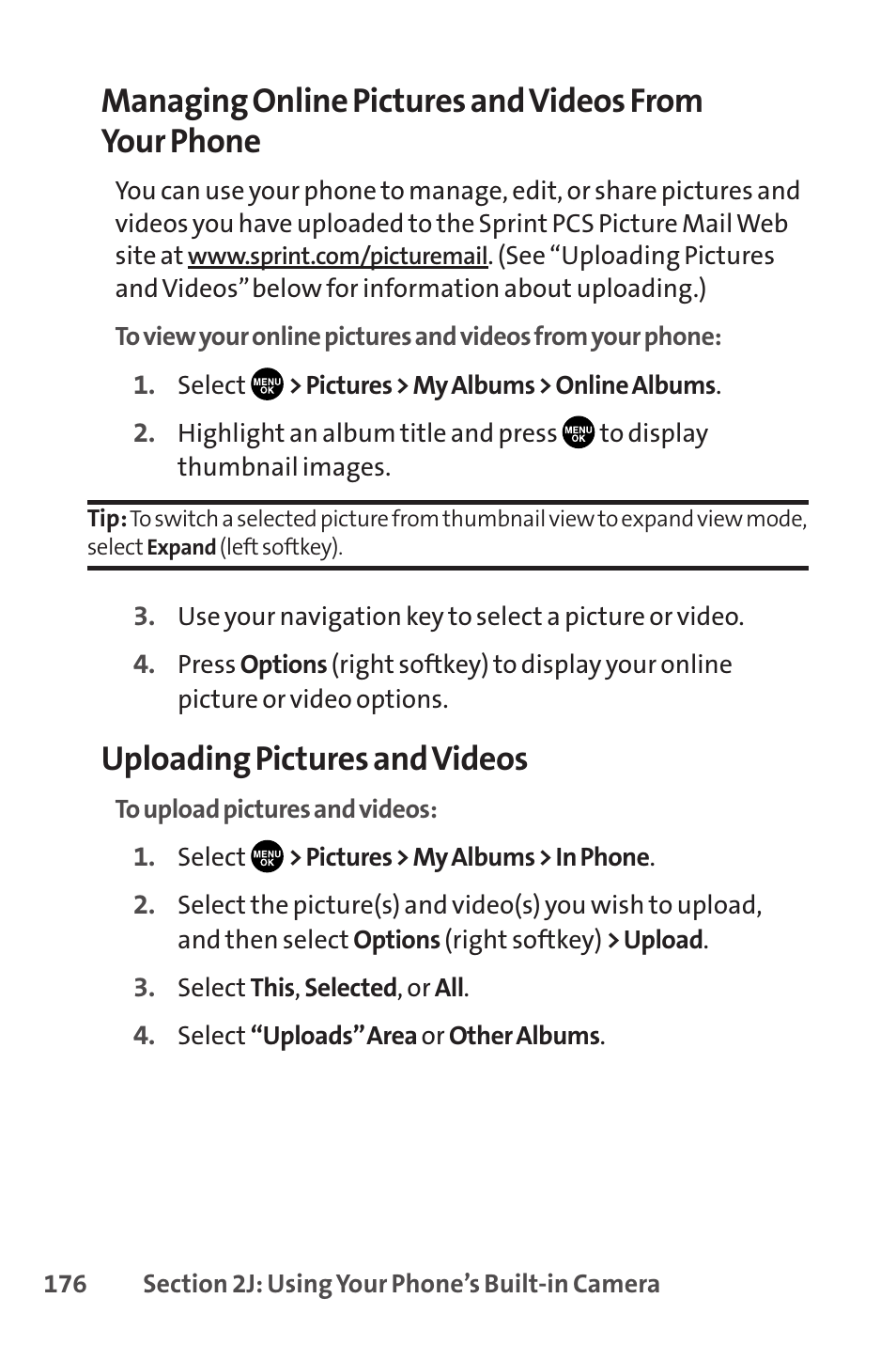 Uploading pictures and videos | Sprint Nextel SCP-8400 User Manual | Page 192 / 282