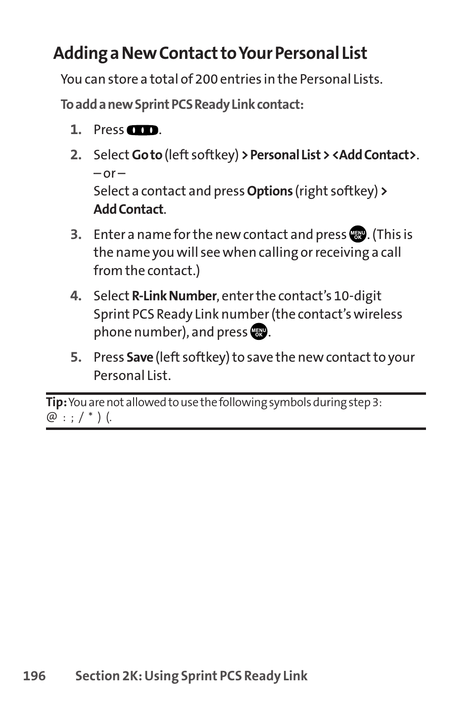 Adding a new contact to your personal list | Sprint Nextel SCP-8400 User Manual | Page 212 / 282