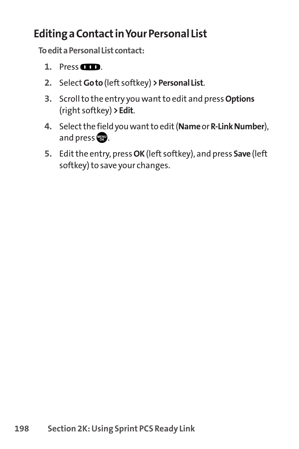 Editing a contact in your personal list | Sprint Nextel SCP-8400 User Manual | Page 214 / 282