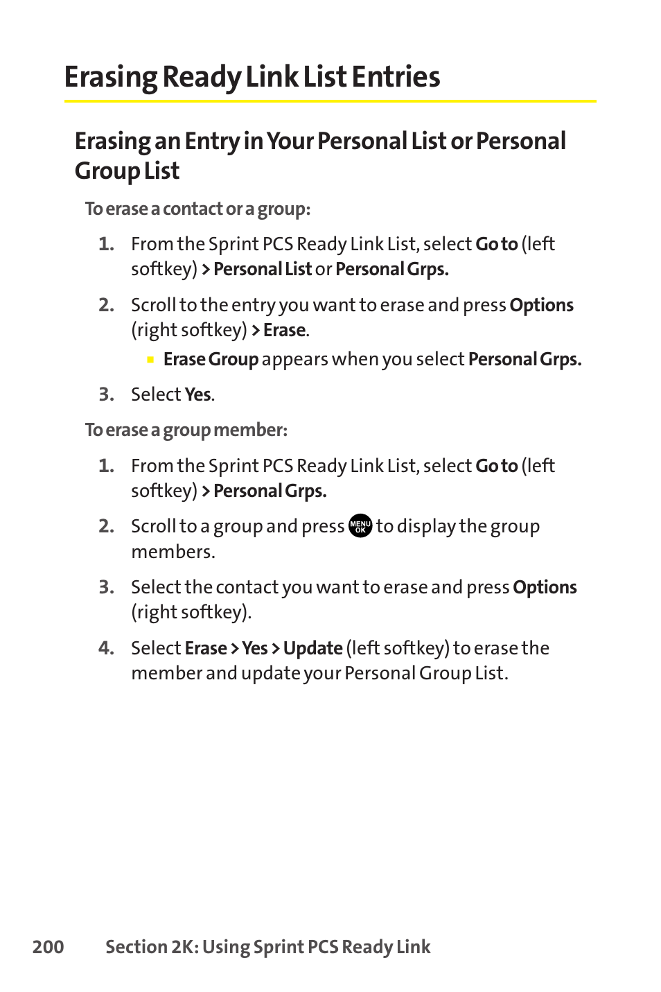 Erasing ready link list entries | Sprint Nextel SCP-8400 User Manual | Page 216 / 282