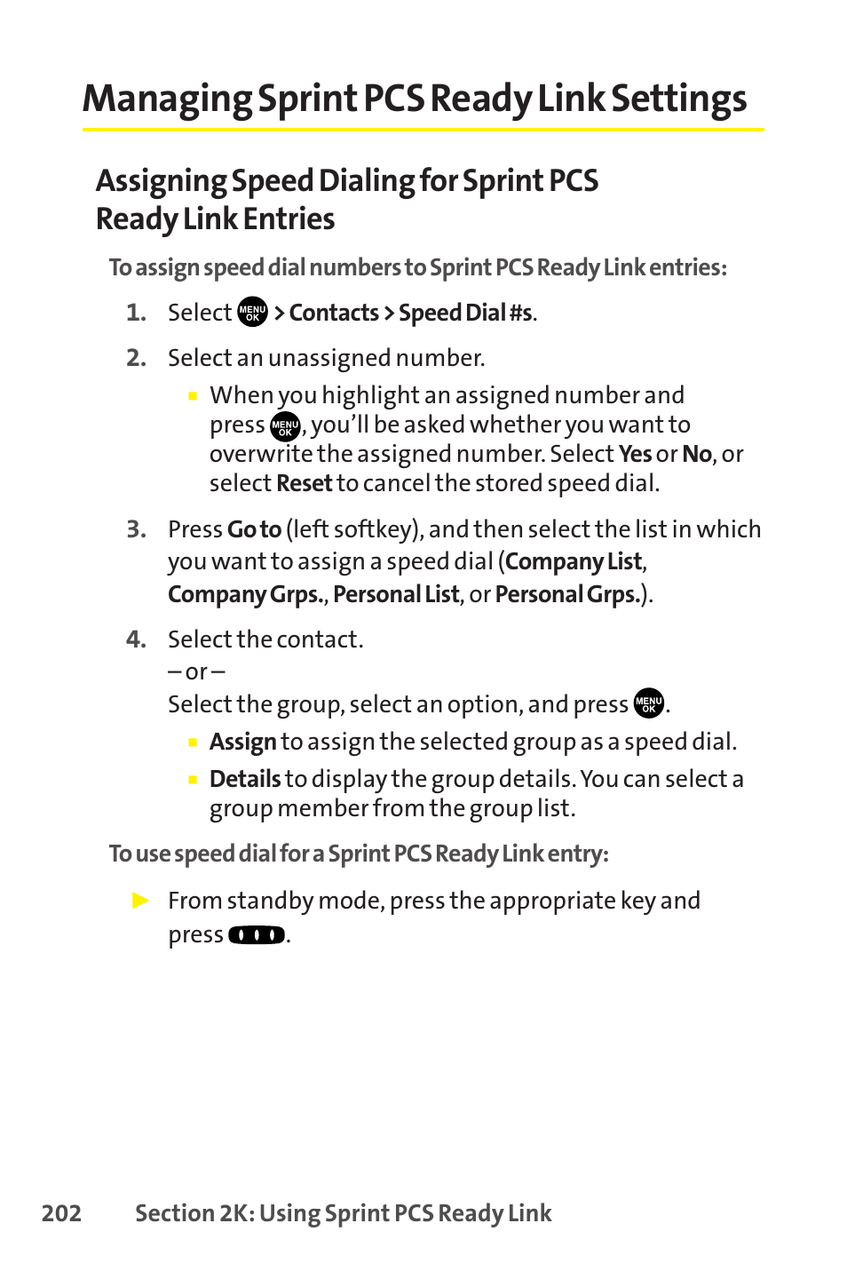 Managing sprint pcs ready link settings | Sprint Nextel SCP-8400 User Manual | Page 218 / 282