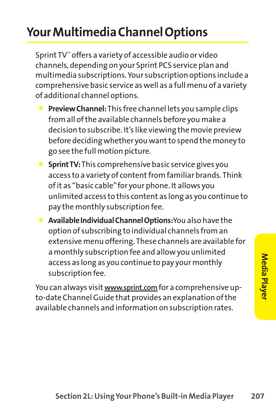 Your multimedia channel options | Sprint Nextel SCP-8400 User Manual | Page 223 / 282