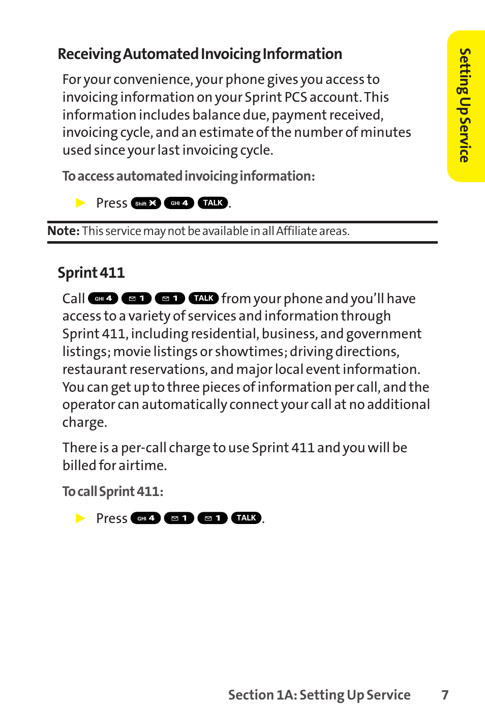 Receiving automated invoicing information, Sprint 411, Setting up ser vice | Sprint Nextel SCP-8400 User Manual | Page 23 / 282