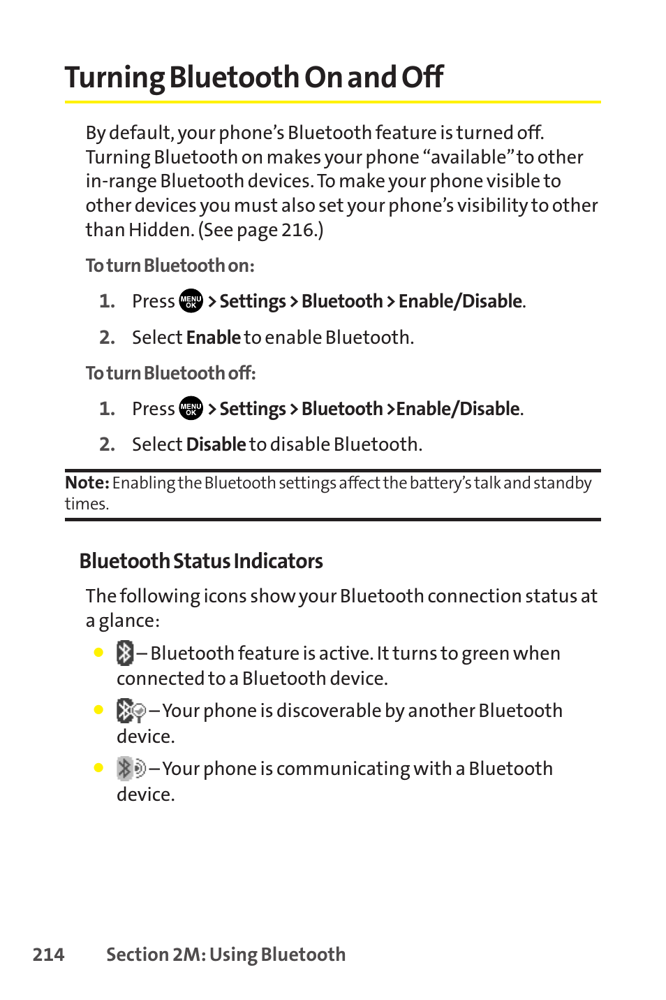 Turning bluetooth on and off | Sprint Nextel SCP-8400 User Manual | Page 230 / 282