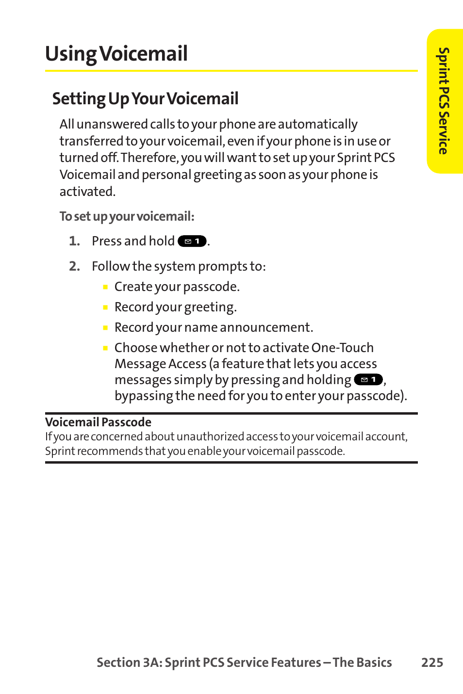 Using voicemail, Setting up your voicemail | Sprint Nextel SCP-8400 User Manual | Page 241 / 282