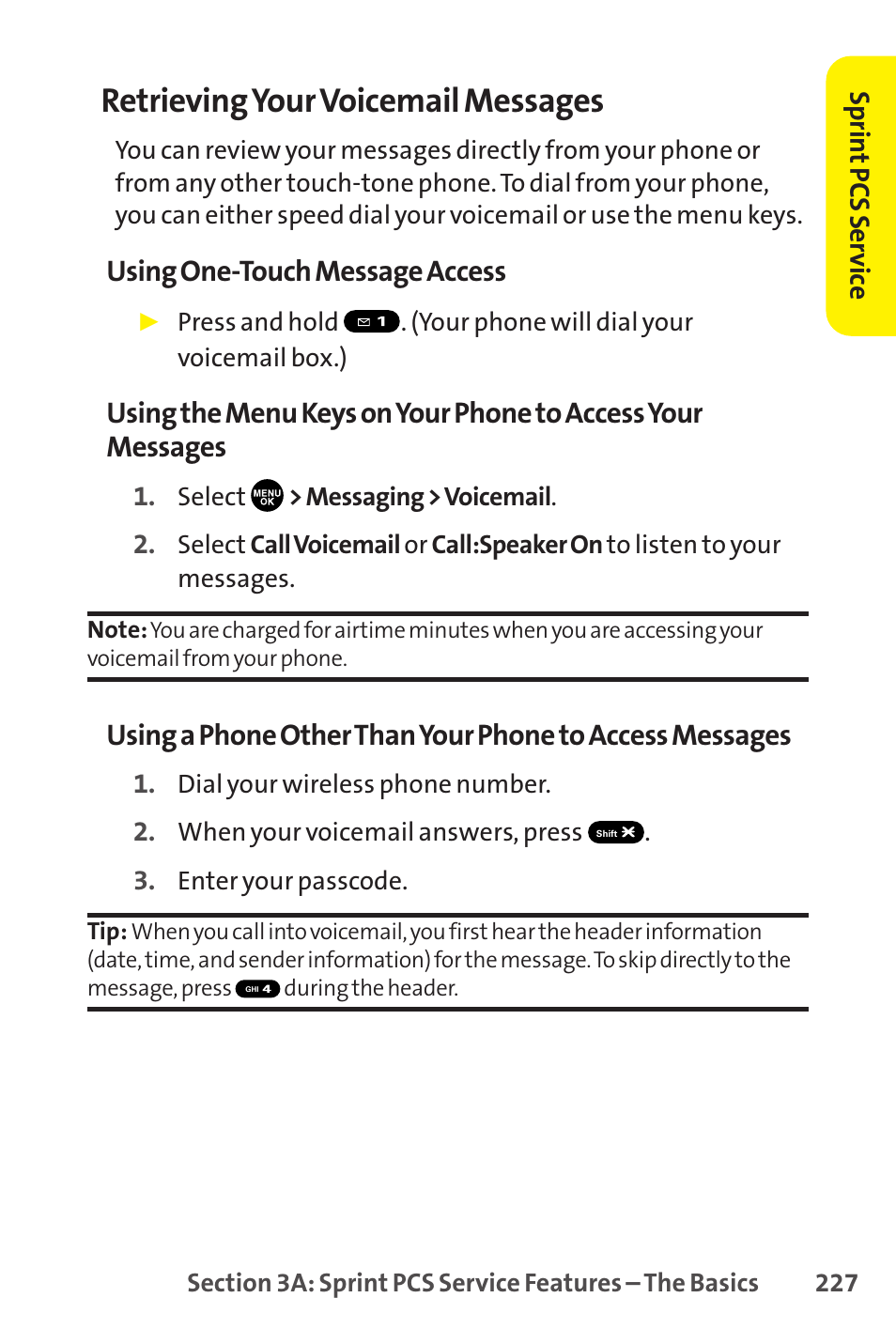 Retrieving your voicemail messages, Using one-touch message access | Sprint Nextel SCP-8400 User Manual | Page 243 / 282