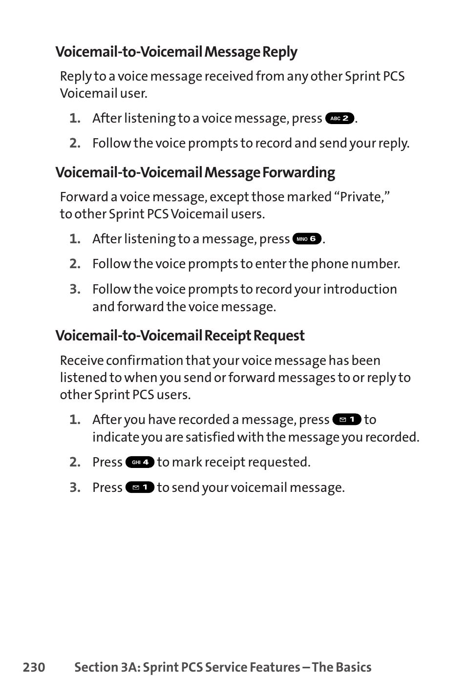 Voicemail-to-voicemail message reply, Voicemail-to-voicemail message forwarding, Voicemail-to-voicemail receipt request | Sprint Nextel SCP-8400 User Manual | Page 246 / 282