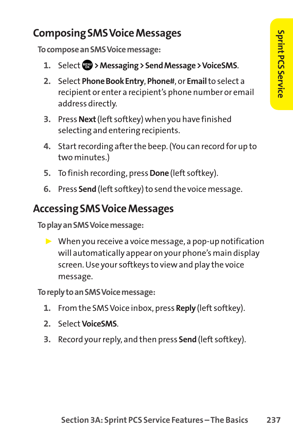 Composing sms voice messages, Accessing sms voice messages | Sprint Nextel SCP-8400 User Manual | Page 253 / 282