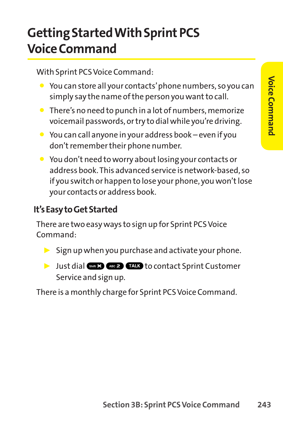 Getting started with sprint pcs voice command, It’s easy to get started, Voice c ommand | Sprint Nextel SCP-8400 User Manual | Page 259 / 282