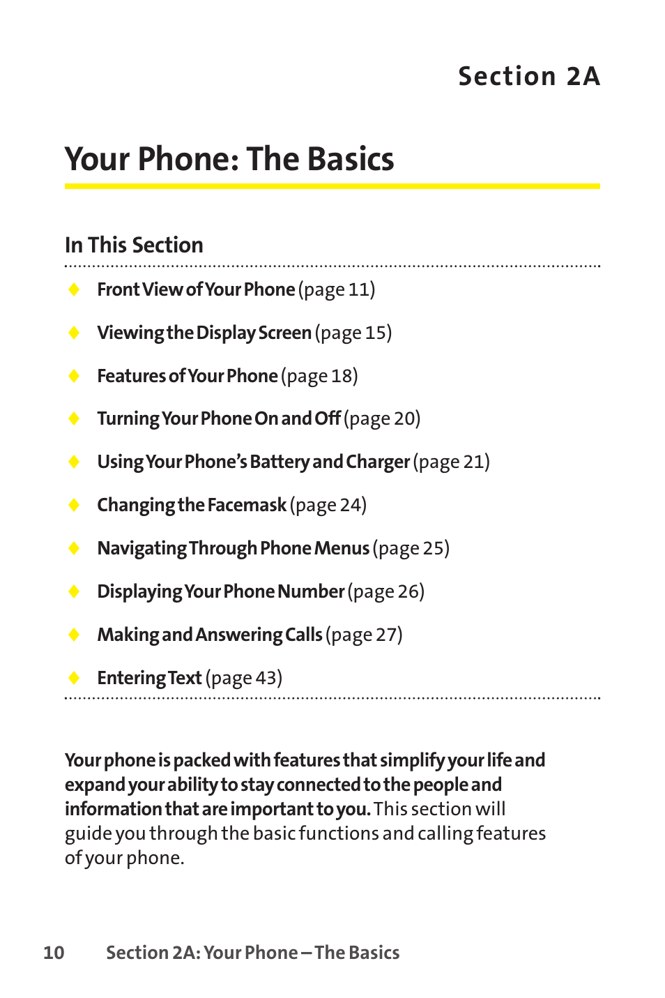 2a. your phone:the basics, 2a. your phone: the basics, Your phone: the basics | Sprint Nextel SCP-8400 User Manual | Page 26 / 282