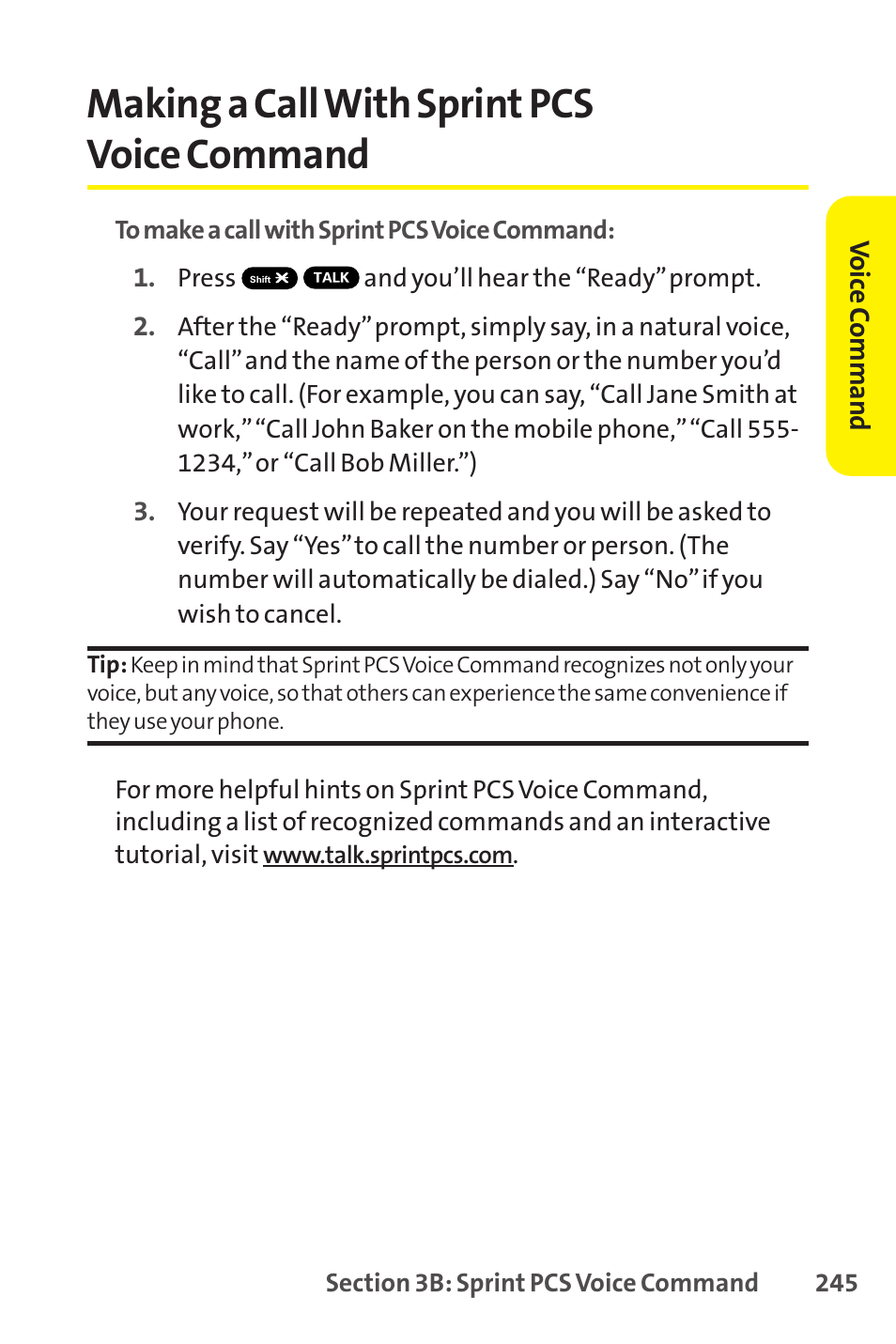 Making a call with sprint pcs voice command | Sprint Nextel SCP-8400 User Manual | Page 261 / 282