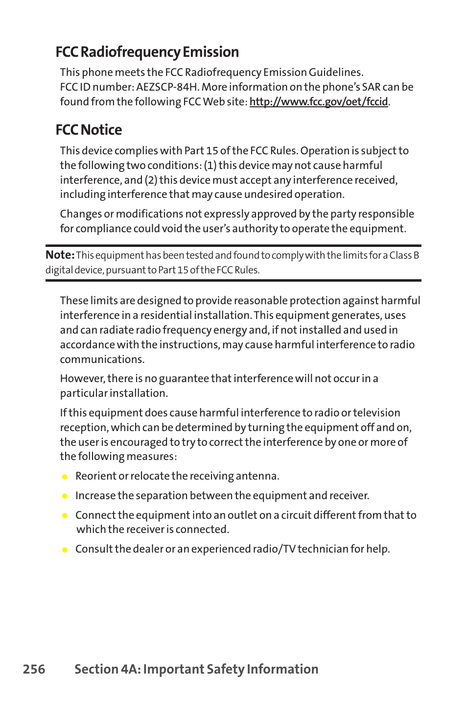 Fcc radiofrequency emission, Fcc notice | Sprint Nextel SCP-8400 User Manual | Page 272 / 282