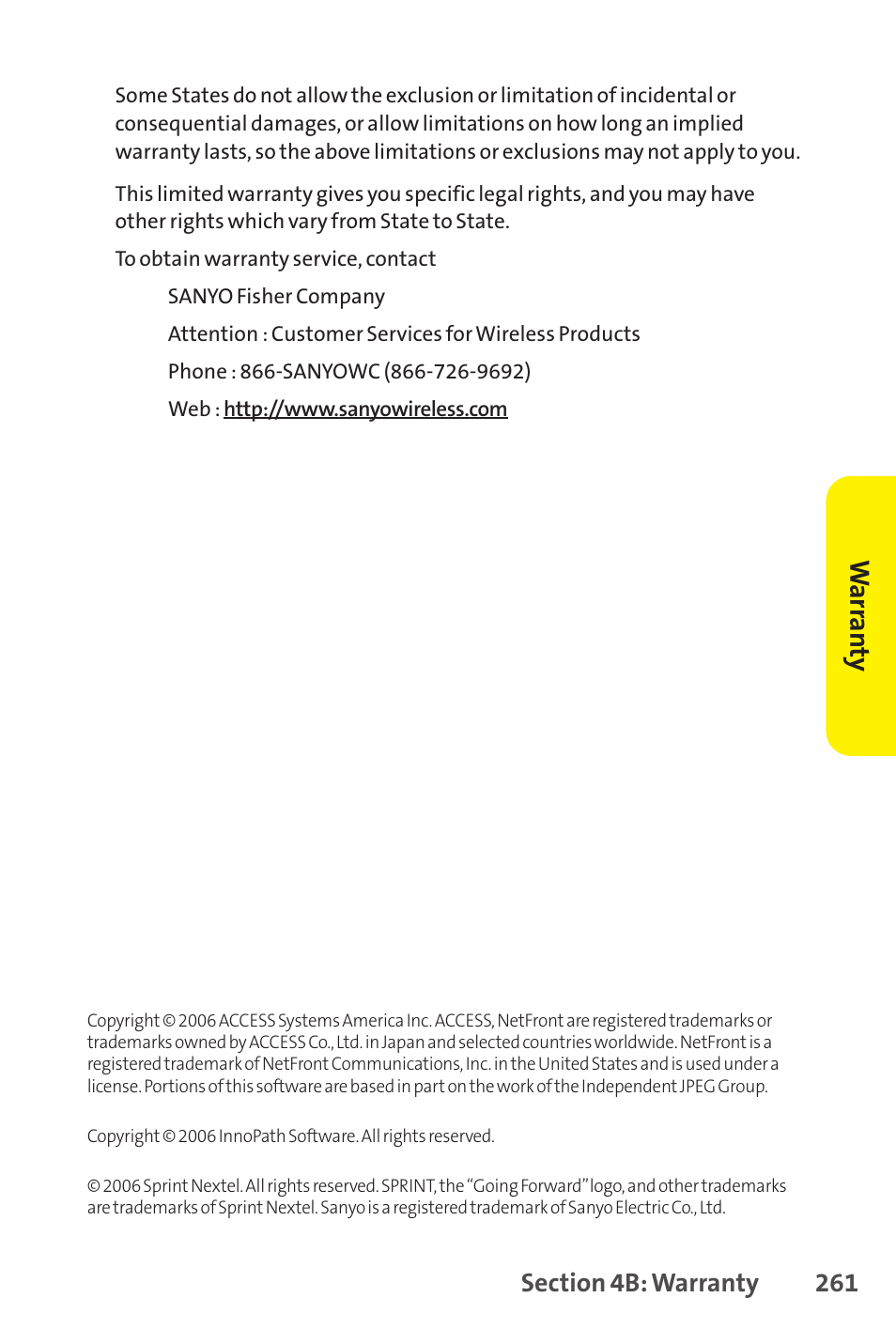 Warr an ty | Sprint Nextel SCP-8400 User Manual | Page 277 / 282