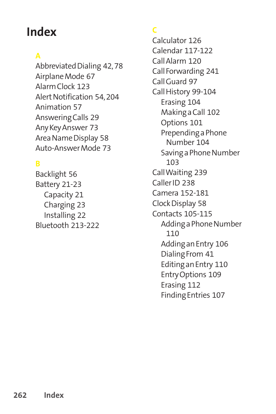 Index | Sprint Nextel SCP-8400 User Manual | Page 278 / 282