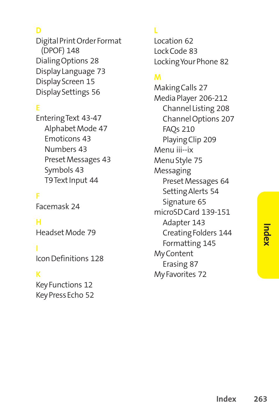 Inde x | Sprint Nextel SCP-8400 User Manual | Page 279 / 282