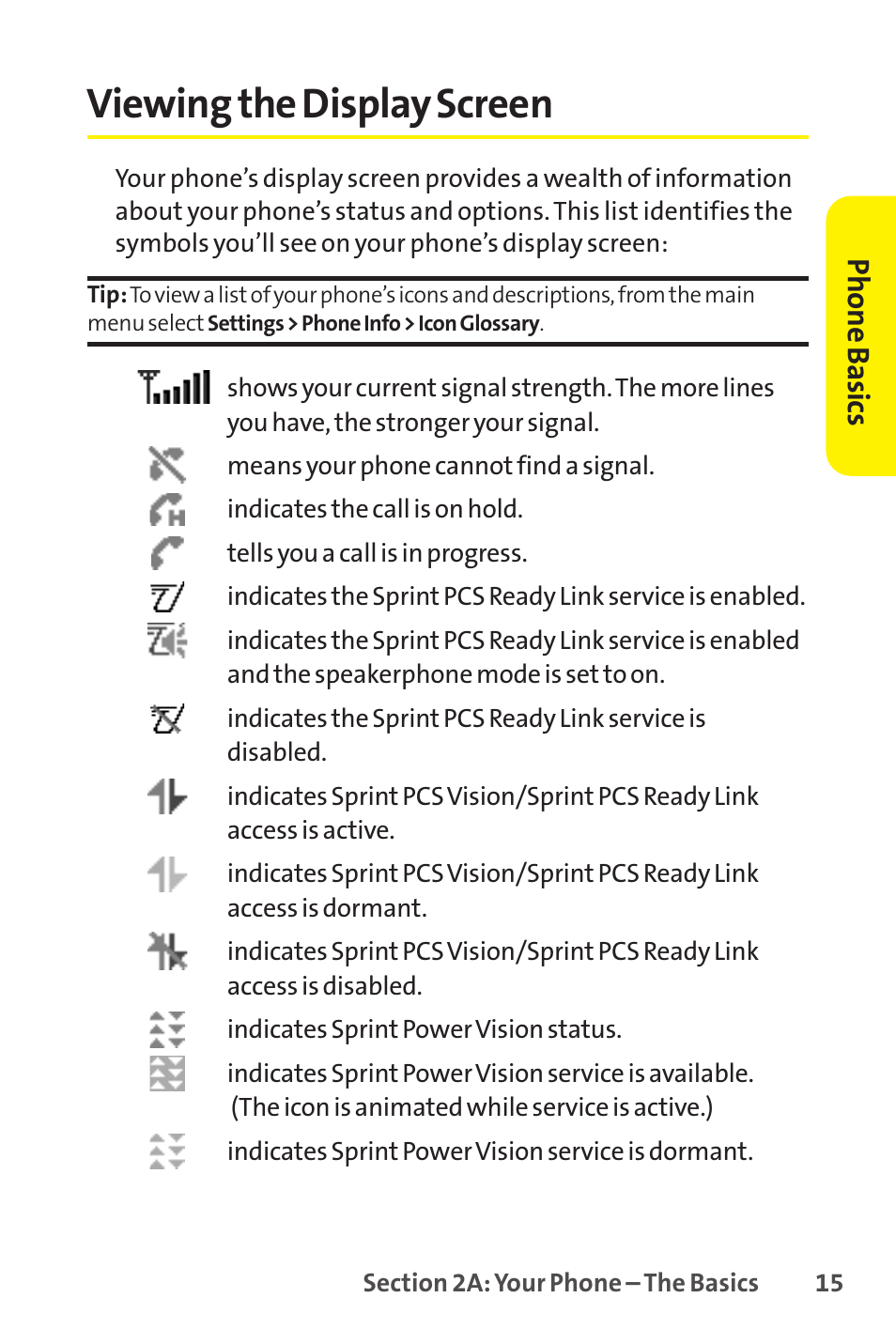 Viewing the display screen, Phone basics | Sprint Nextel SCP-8400 User Manual | Page 31 / 282