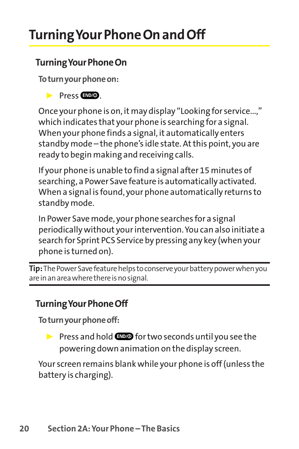 Turning your phone on and off | Sprint Nextel SCP-8400 User Manual | Page 36 / 282