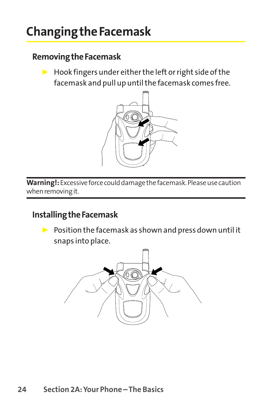 Changing the facemask | Sprint Nextel SCP-8400 User Manual | Page 40 / 282