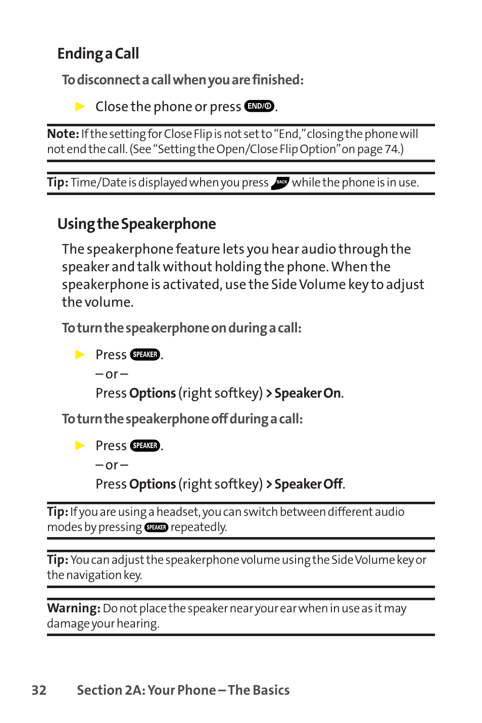 Ending a call, Using the speakerphone | Sprint Nextel SCP-8400 User Manual | Page 48 / 282