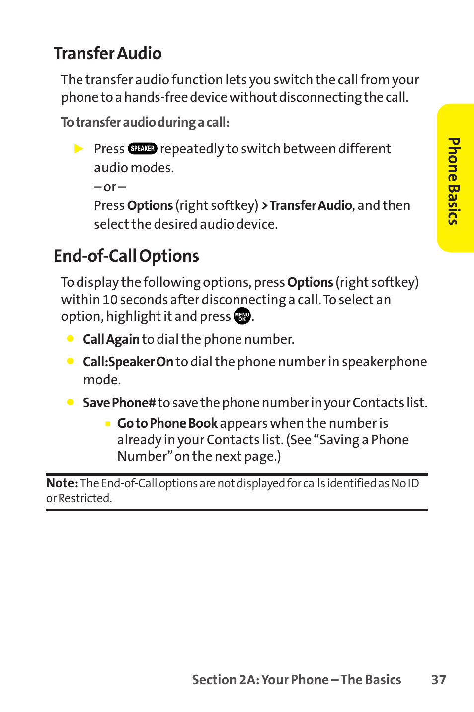 Transfer audio, End-of-call options, Phone basics | Sprint Nextel SCP-8400 User Manual | Page 53 / 282