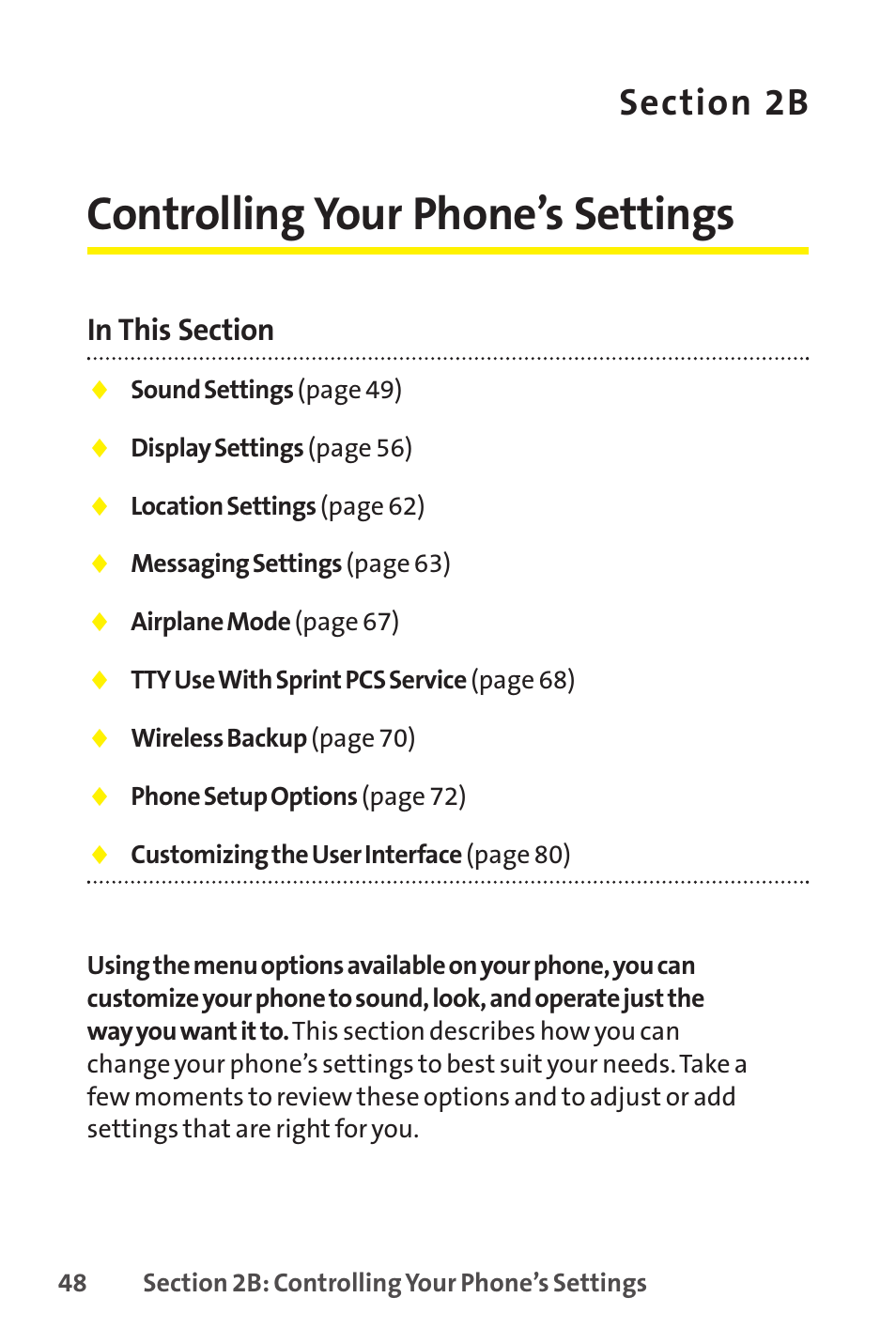 2b. controlling your phone ’s settings, 2b. controlling your phone’s settings, Controlling your phone’s settings | Sprint Nextel SCP-8400 User Manual | Page 64 / 282