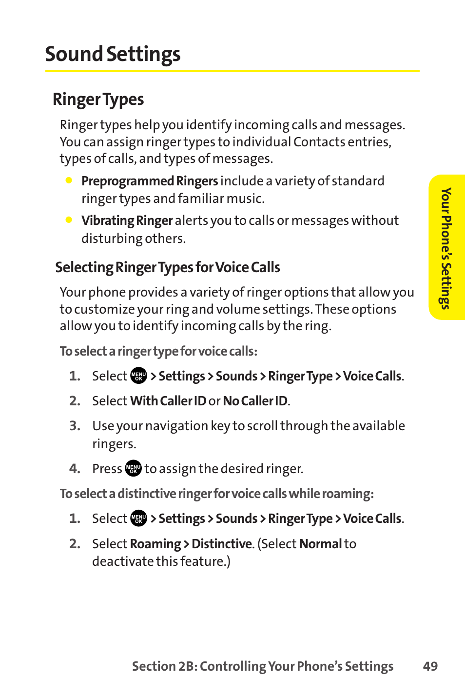 Sound settings, Ringer types | Sprint Nextel SCP-8400 User Manual | Page 65 / 282