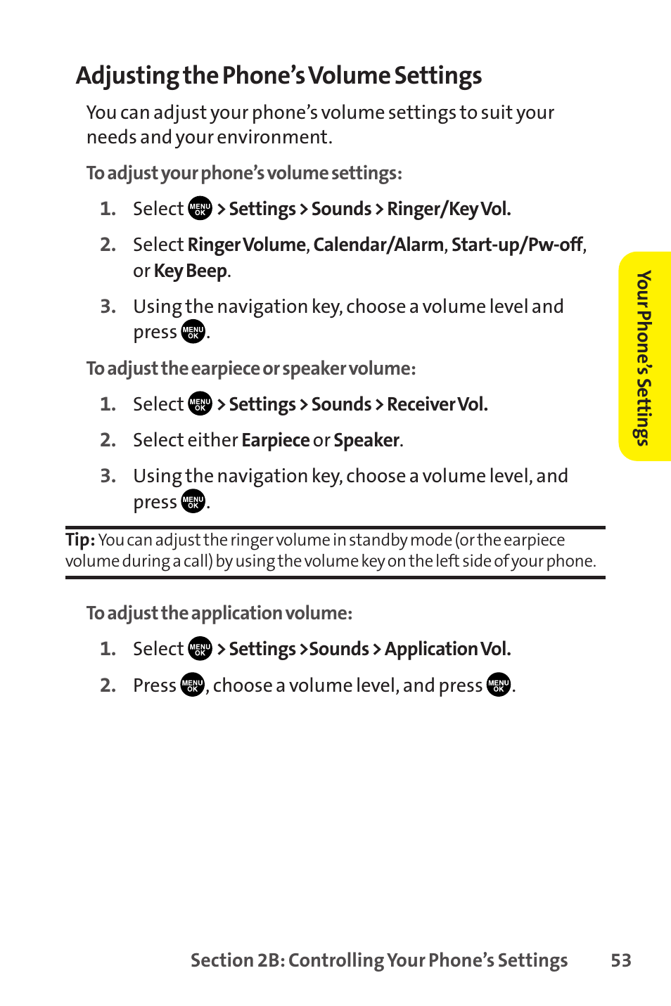 Adjusting the phone’s volume settings | Sprint Nextel SCP-8400 User Manual | Page 69 / 282