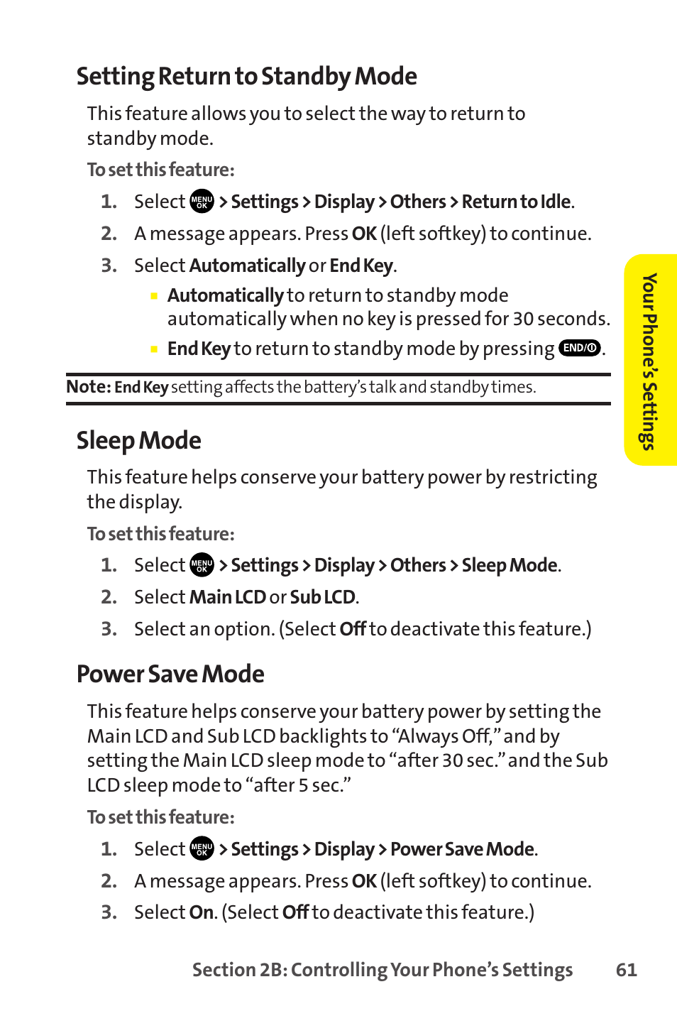 Setting return to standby mode, Sleep mode, Power save mode | Sprint Nextel SCP-8400 User Manual | Page 77 / 282