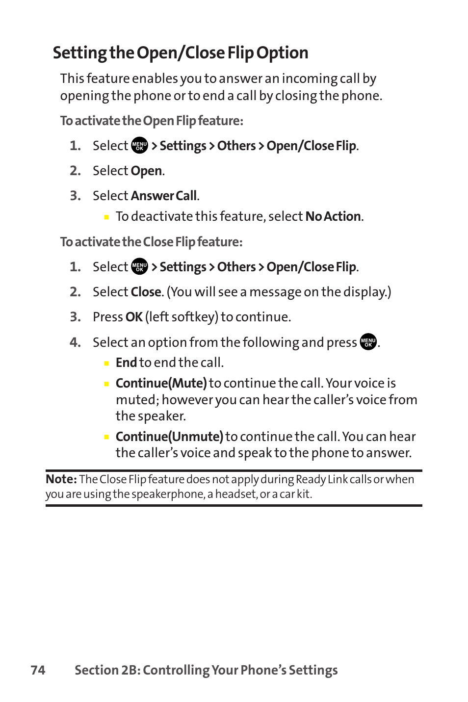 Setting the open/close flip option | Sprint Nextel SCP-8400 User Manual | Page 90 / 282