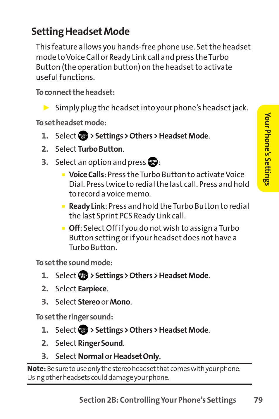 Setting headset mode | Sprint Nextel SCP-8400 User Manual | Page 95 / 282