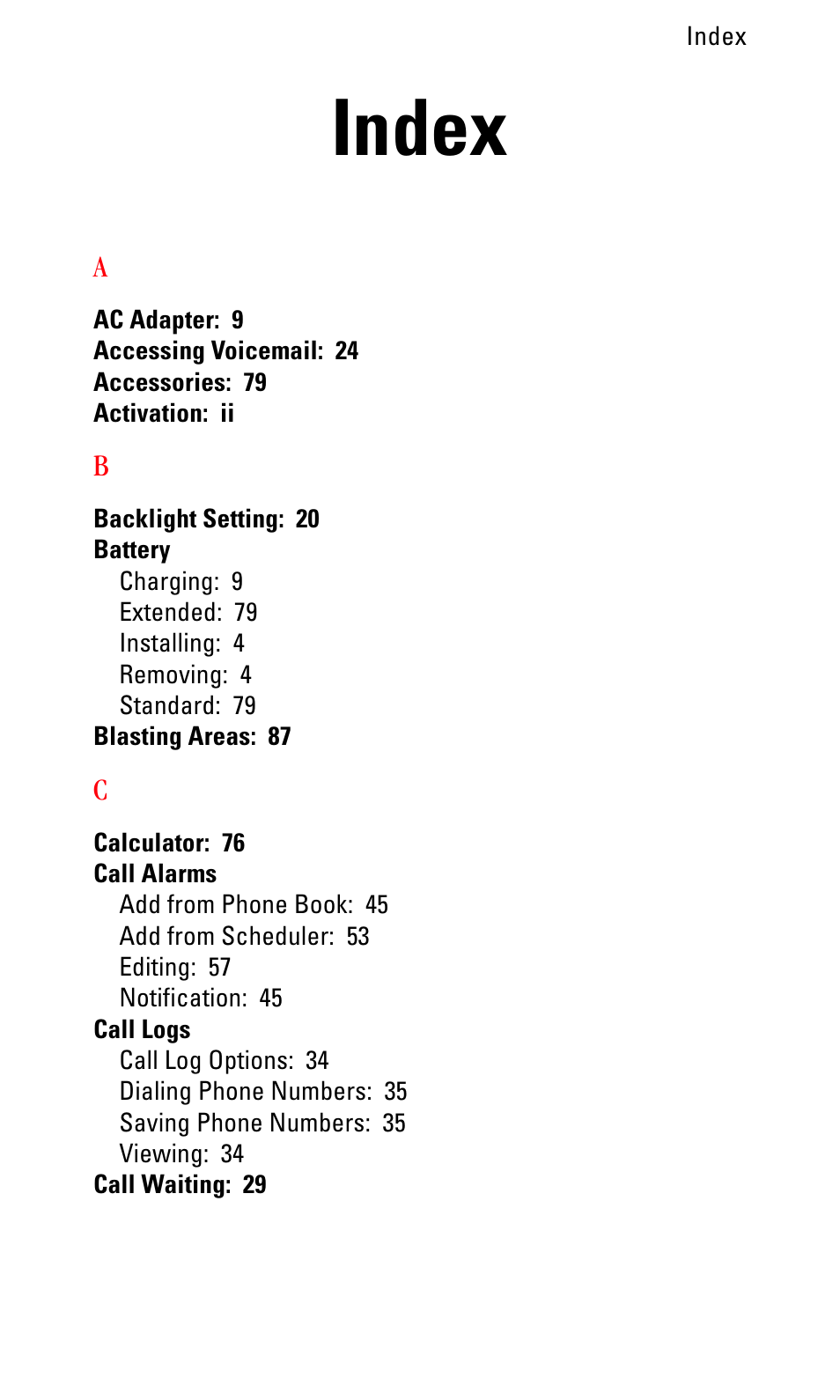 Index | Sprint Nextel LA990009-0462 User Manual | Page 103 / 108