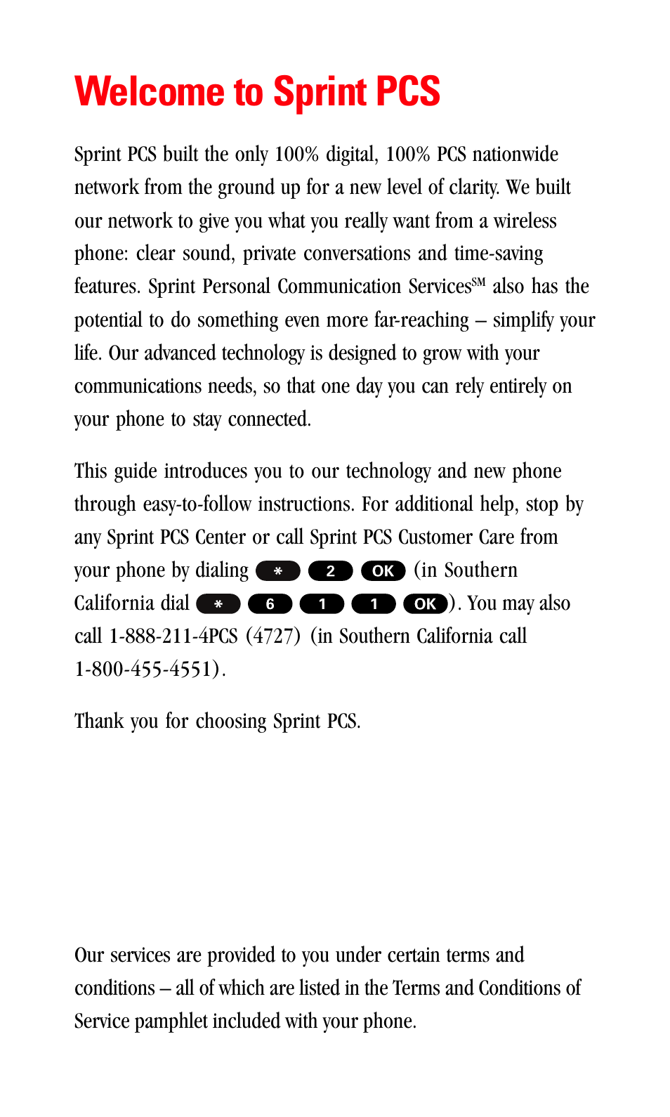 Touchpoint dual band user guide, Welcome to sprint pcs | Sprint Nextel LA990009-0462 User Manual | Page 2 / 108